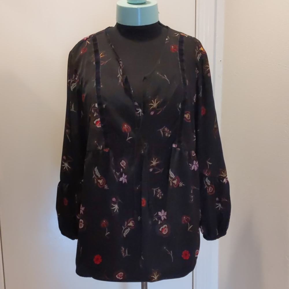 Black floral peasant blouse